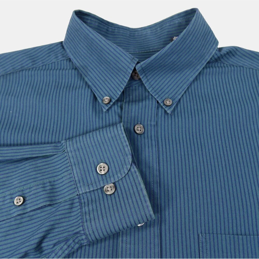 Roundtree & Yorke Travel Smart Long Sleeve Shirt Mens Medium Teal & Navy Stripe